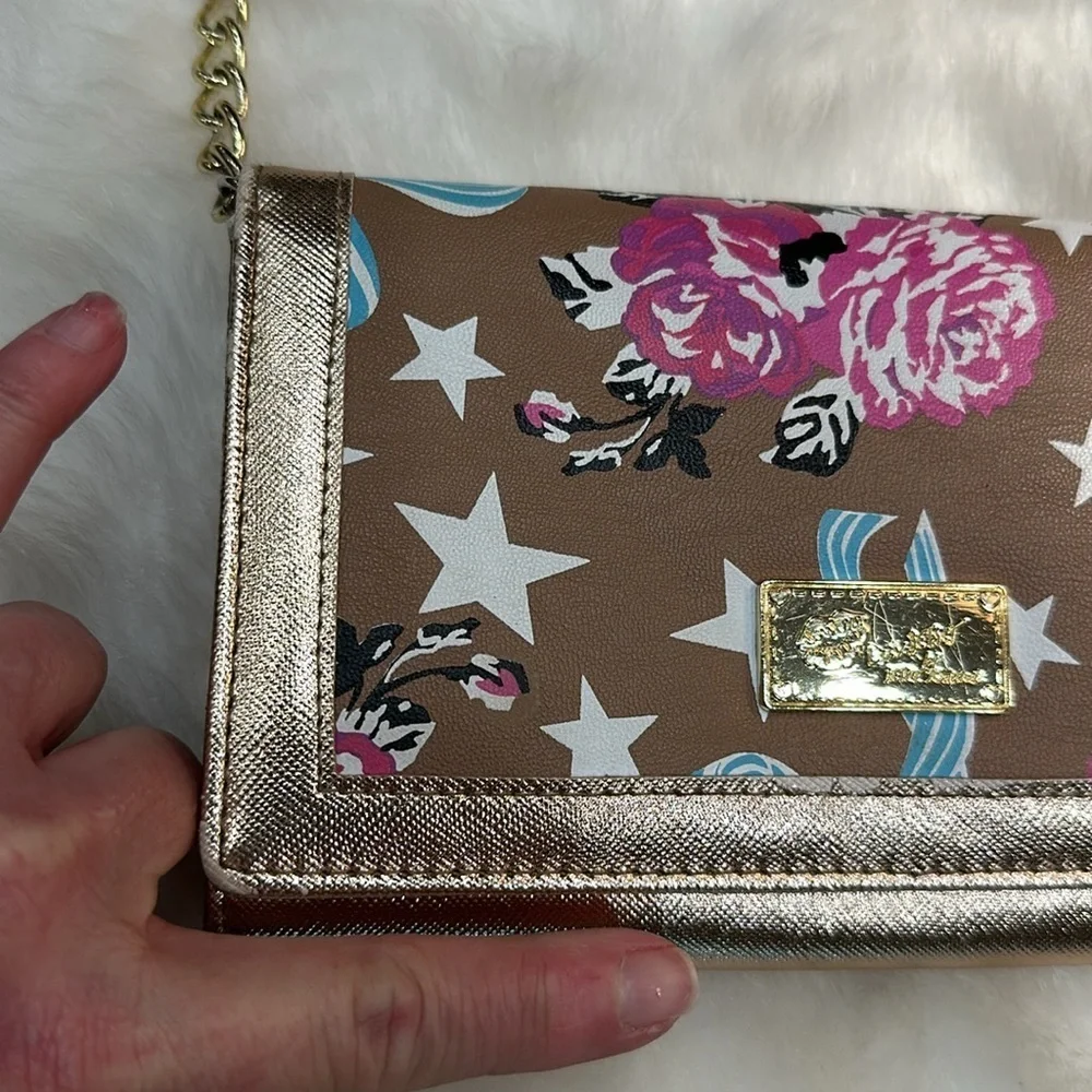 Luv Betsey crossbody wallet purse rose gold w/ gold accents and star purse charm